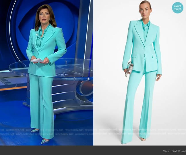 Seafoam Hansen Shirt worn by Norah O'Donnell on CBS Evening News