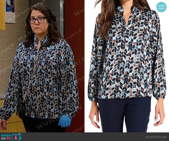 Nic + Zoe Herringbone Blues Top worn by Connie (Julie Dove) on Days of our Lives