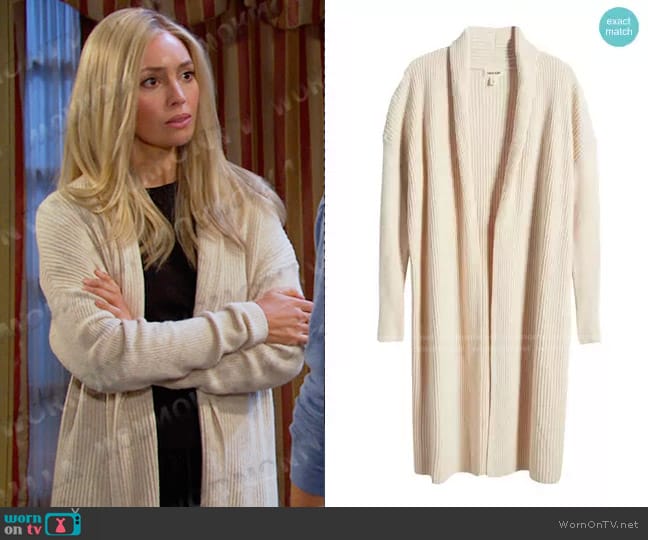 Open Edit Longline Shawl Collar Cardigan in Light Heather worn by Theresa Donovan (Emily O'Brien) on Days of our Lives