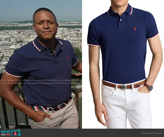 Polo Ralph Lauren Solid Cotton Polo Shirt in Navy worn by Craig Melvin on Today