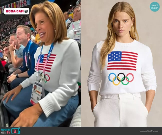 Polo Ralph Lauren Team USA Crewneck Sweater in white worn by Hoda Kotb on Today