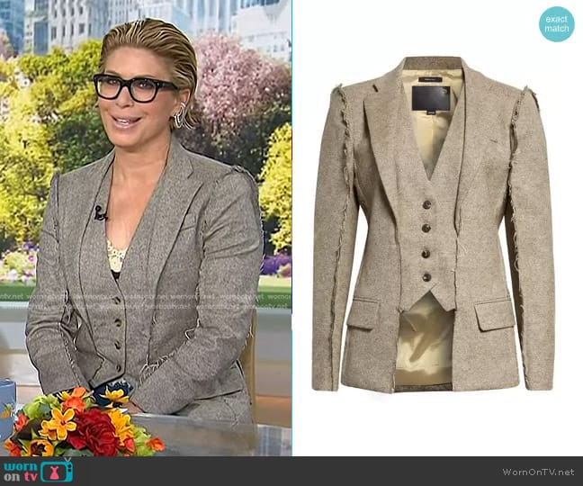 R13 Fray Seam Flat Sleeve Merino Wool Blazer in Oatmeal worn by Jill Martin on Today