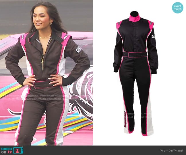 Racechick Fierce Auto Racing Suit in Pink worn by Jenn Tran on The Bachelorette