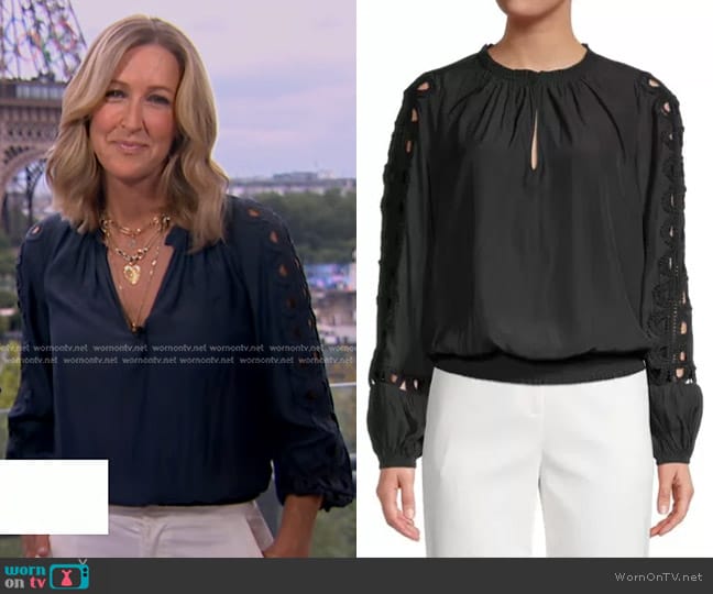 Ramy Brook Bri Lace Cutout Top worn by Lara Spencer on Good Morning America