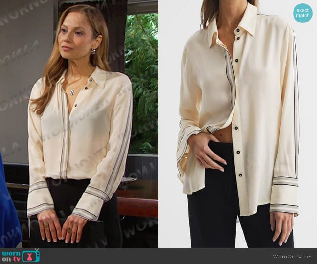 Reiss Bailey Satin Shirt in Ivory worn by Ava Vitali (Tamara Braun ) on Days of our Lives