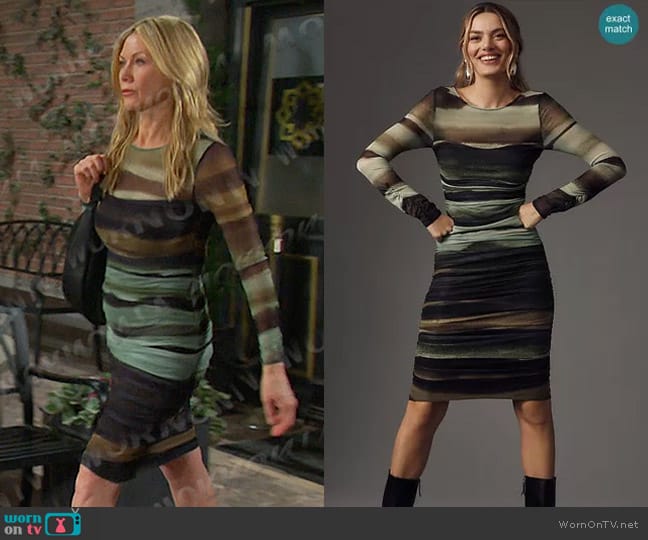 Anthropologie Ruched Mock-Neck Long-Sleeve Midi Dress worn by Kristen DiMera (Stacy Haiduk) on Days of our Lives