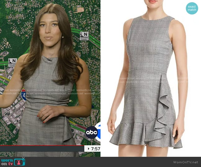 Aqua Ruffled Plaid Sheath Dress worn by Lindsay Tuchman on Good Morning America