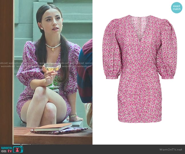 Maje Ryad Eyelet Floral Print Balloon Sleeve Mini Dress worn by Emilia Krawiet (Ane Rot) on Elite