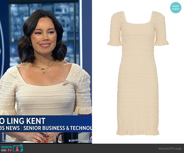 Adam Lippes Collective Smocked Ruffle Dress worn by Jo Ling Kent on CBS Evening News