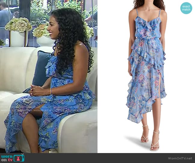 Steve Madden Delphine Floral Print Ruffle Sleeveless Chiffon Midi Dress worn by Niro Feliciano on Today