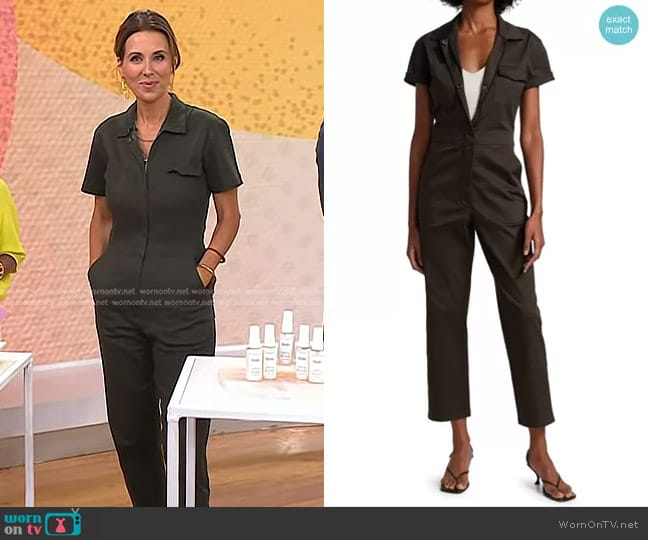 Rivet Utility Stretch Cotton Worker Jumpsuit worn by Sarah Eggenberger on Today