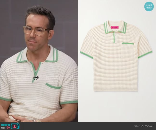 The Elder Statesman Scally Waffle-Knit Cotton-Blend Polo Shirt worn by Ryan Reynolds on Good Morning America