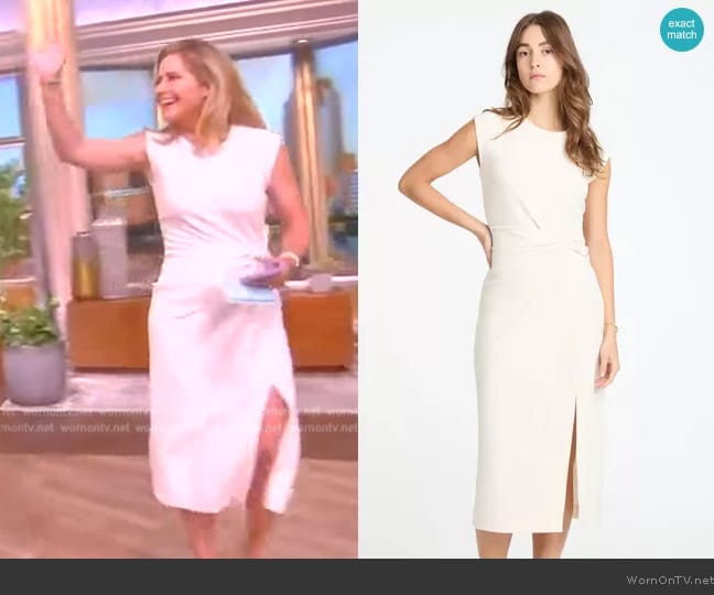 Tanya Taylor Cody Crepe Sleeveless Midi-Dress in Cream worn by Sara Haines on The View