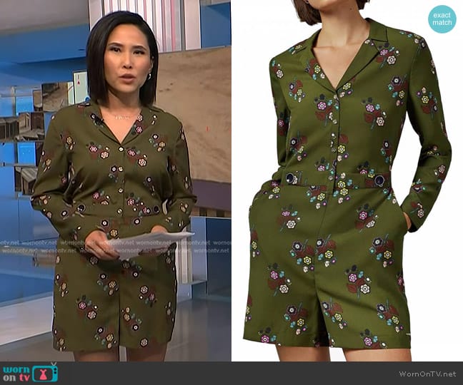 Ted Baker Lophop Floral Printed Playsuit in Khaki worn by Vicky Nguyen on NBC News Daily