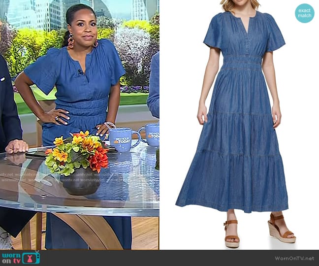 Tommy Hilfiger Tiered Split Neck Short Sleeve Dress worn by Sheinelle Jones on Today