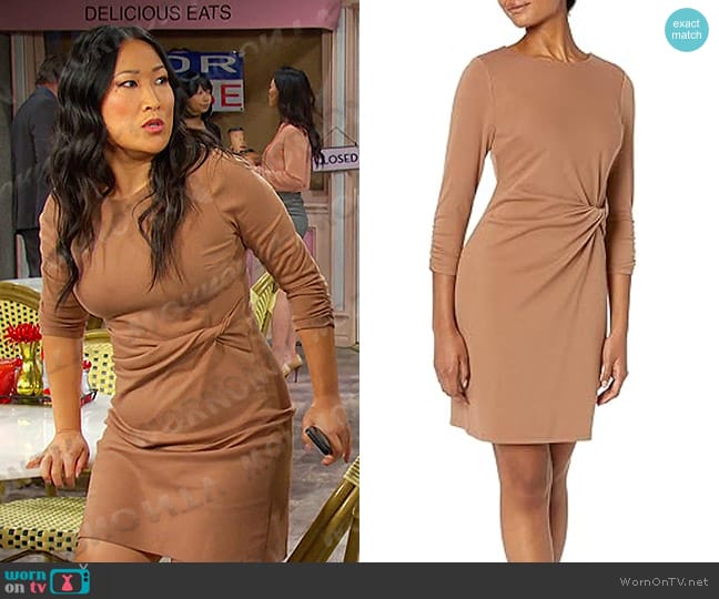 Tommy Hilfiger Long Sleeve Stretch Lightweight Dress in Toasted Coco worn by Melinda Trask (Tina Huang) on Days of our Lives