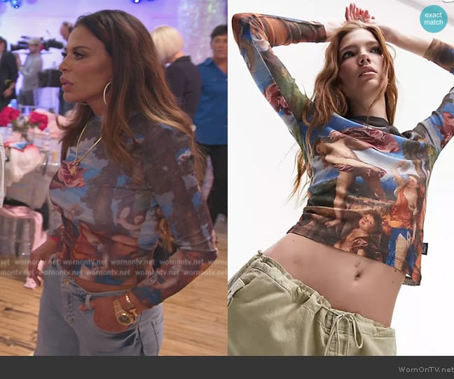 Topshop Licence Graphic National Gallery Titian Bacchus Mesh Top worn by Dolores Catania on The Real Housewives of New Jersey