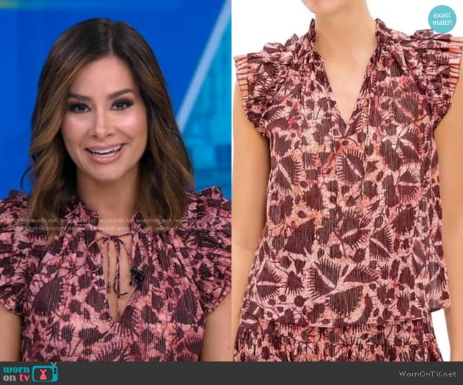 Ulla Johnson Dira Top in Bordeaux worn by Rebecca Jarvis on Good Morning America