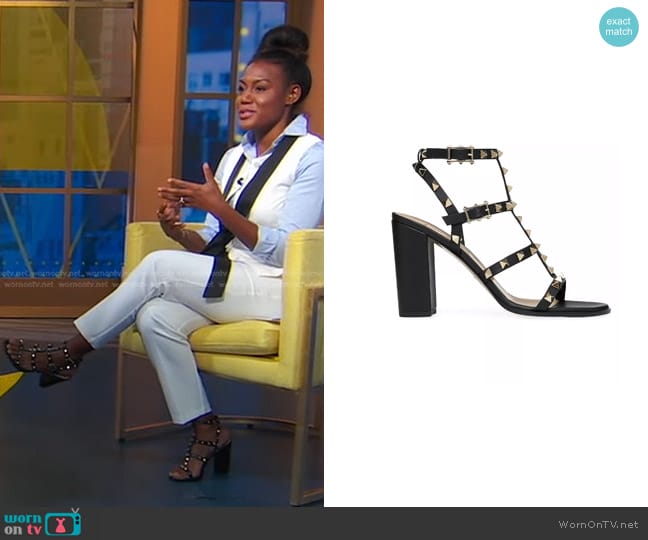 Valentino Garavani Rockstud Ankle Strap Sandals 90mm worn by Eva Pilgrim on Good Morning America