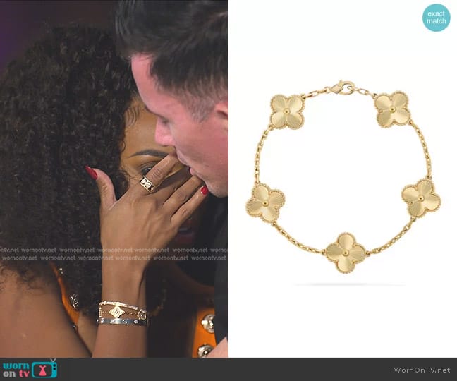 Van Cleef & Arpels 18K Yellow Gold 5 Motifs Guilloche Vintage Alhambra Bracelet worn by Lesa Milan (Lesa Milan) on The Real Housewives of Dubai