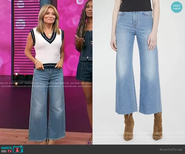 WornOnTV: Kit’s white and navy v-neck vest and wide-leg jeans on Access ...