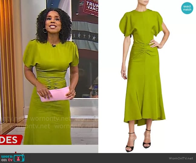 Victoria Beckham Gathered Waist Midi-Dress worn by Adriana Diaz on CBS Mornings