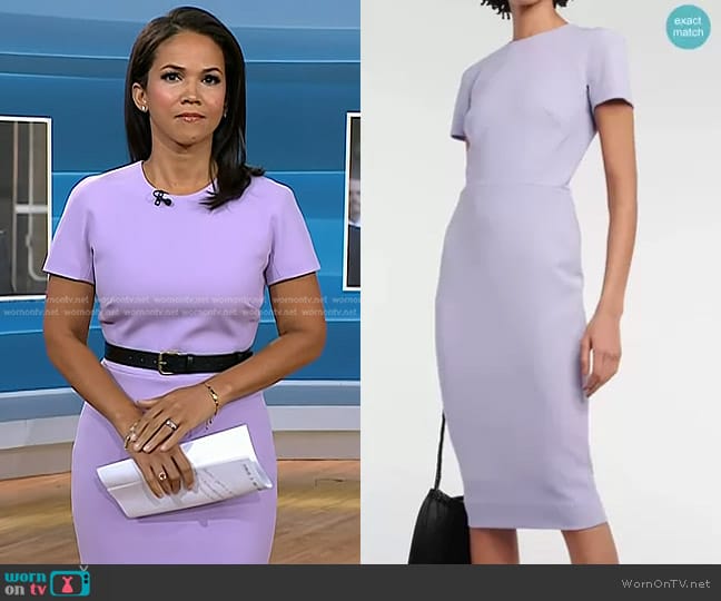 Victoria Beckham Wool-Blend Crêpe Midi Dress in Lavender worn by Laura Jarrett on Today