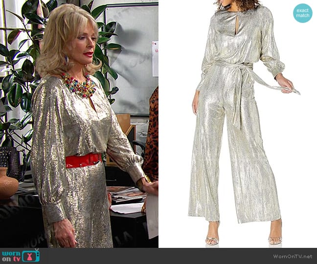 Vince Camuto Metallic Tie-Front Jumpsuit worn by Hattie Adams (Deidre Hall) on Days of our Lives