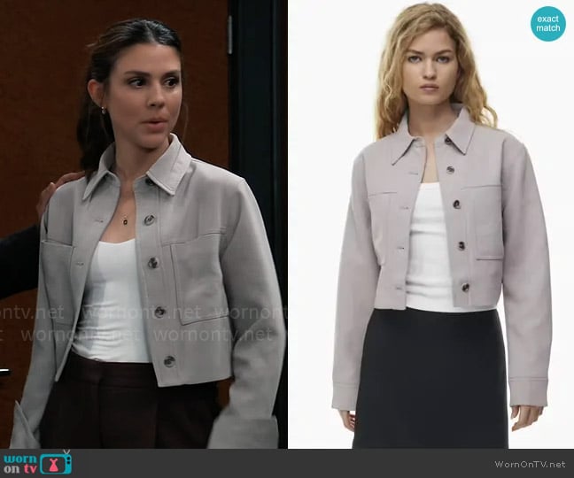 Wilfred at Aritzia Little Cropped Jacket in Ashen worn by Kristina Corinthos-Davis (Kate Mansi) on General Hospital