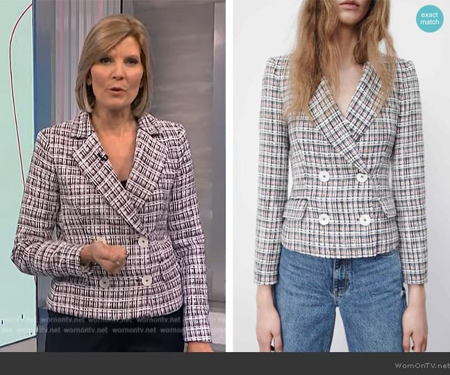 Zara Textured Double Breasted Blazer worn by Kate Snow on NBC News Daily