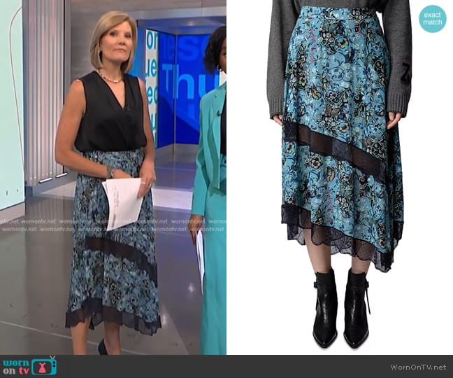 Zadig & Voltaire Juliet Bohemian Midi Skirt worn by Kate Snow on NBC News Daily