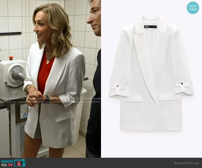 Zara Blazer with Rolled-Up Sleeves in Oyster-white worn by Lara Spencer on Good Morning America