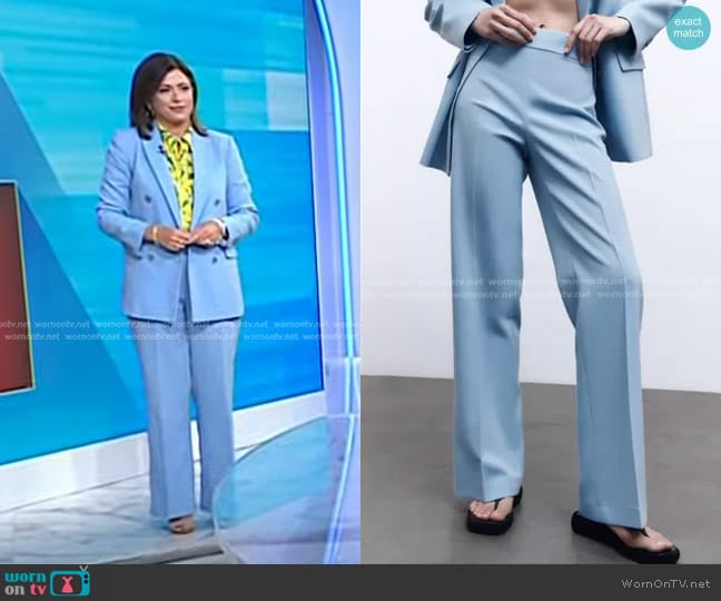 Zara High Waist Bootcut Pants in Sky Blue worn by Chloe Melas on Today