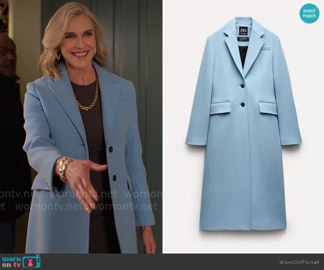 Zara Manteco Wool Coat in Sky Blue - ZW Collection worn by Nadine Gregory (Brenda Strong) on UnPrisoned