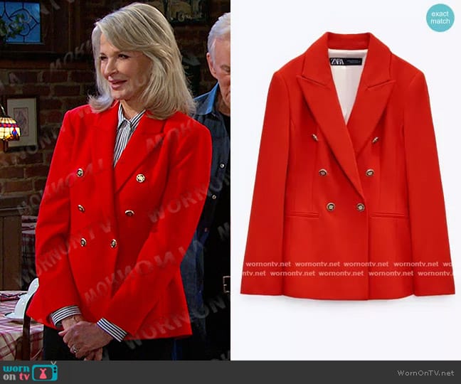 Zara Tailored Double Breasted Blazer worn by Marlena Evans (Deidre Hall) on Days of our Lives