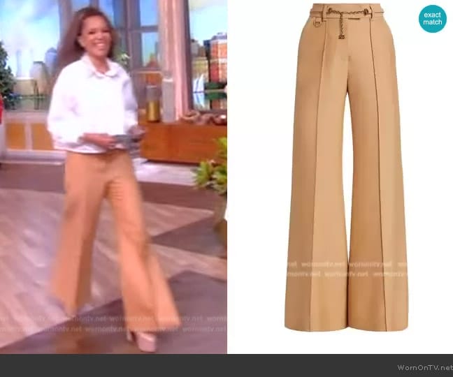 Zimmermann Luminosity Belted Wool-Blend Flare Trousers worn by Sunny Hostin on The View