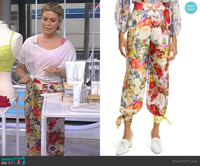 Zimmermann Wonderland Floral Silk Pants worn by Jill Martin on Today