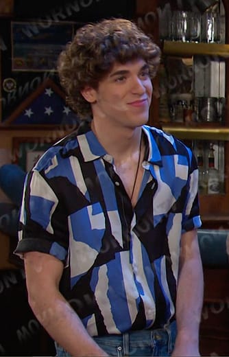 Aaron’s black and blue abstract print shirt on Days of our Lives