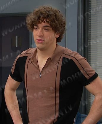 Aaron’s brown colorblock wool polo on Days of our Lives