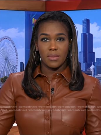 Adrienne Broaddus's brown leather shirtdress on NBC News Daily