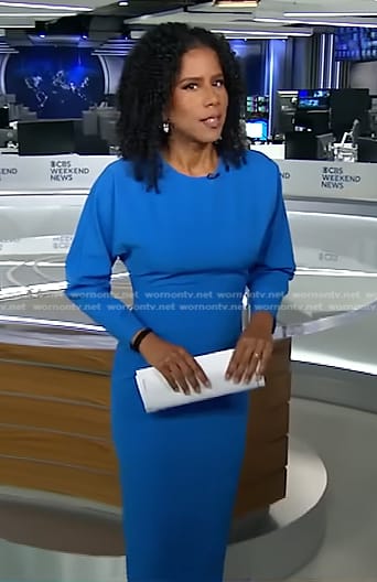 Adriana Diaz's blue long sleeve midi dress on CBS Evening News