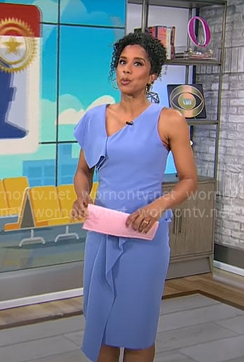 Adriana Diaz's blue asymmetric dress on CBS Mornings
