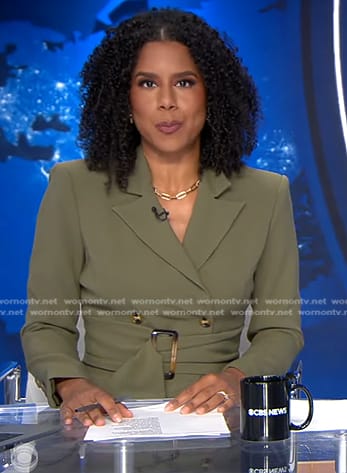 Adriana Diaz's green belted blazer on CBS Evening News