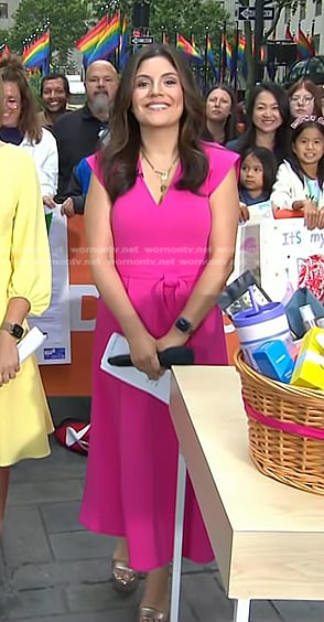 Adrianna's pink v-neck midi dress on Today