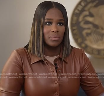Adrienne Broaddus's brown leather shirtdress on NBC News Daily