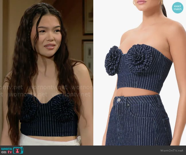 AFRM Kiki Stripe Crop Corset Top worn by Luna (Lisa Yamada) on The Bold and the Beautiful