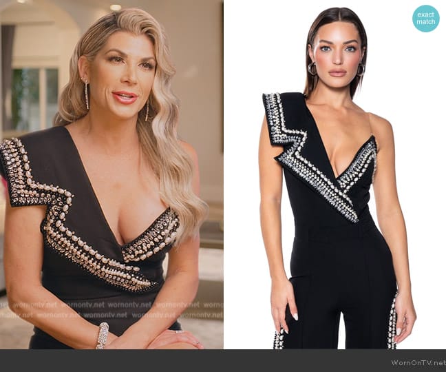 Akira Luxurious Pearl and Rhinestone Detailed Bodysuit worn by Alexis Bellino on The Real Housewives of Orange County