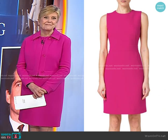 Akris Virgin Wool Double Face Crepe Sheath Dress in 867-magenta worn by Anne Thompson on Today