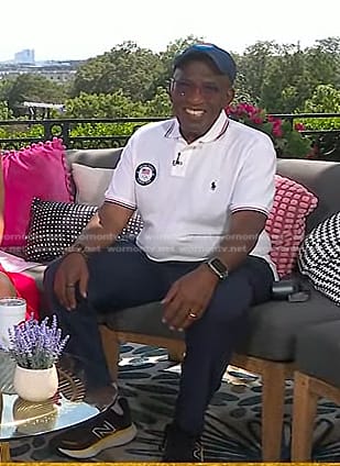 Al Roker’s white polo shirt and black sneakers on Today