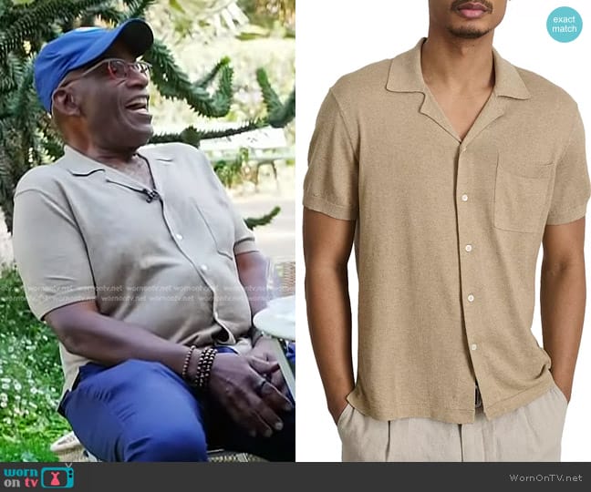 Alex Mill Sweater Bowling Shirt in Dark Sand worn by Al Roker on Today